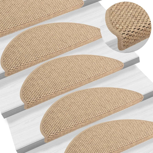 Berkfield Stair Mats Self-adhesive Sisal-Look 15 pcs 65x21x4 cm Sand