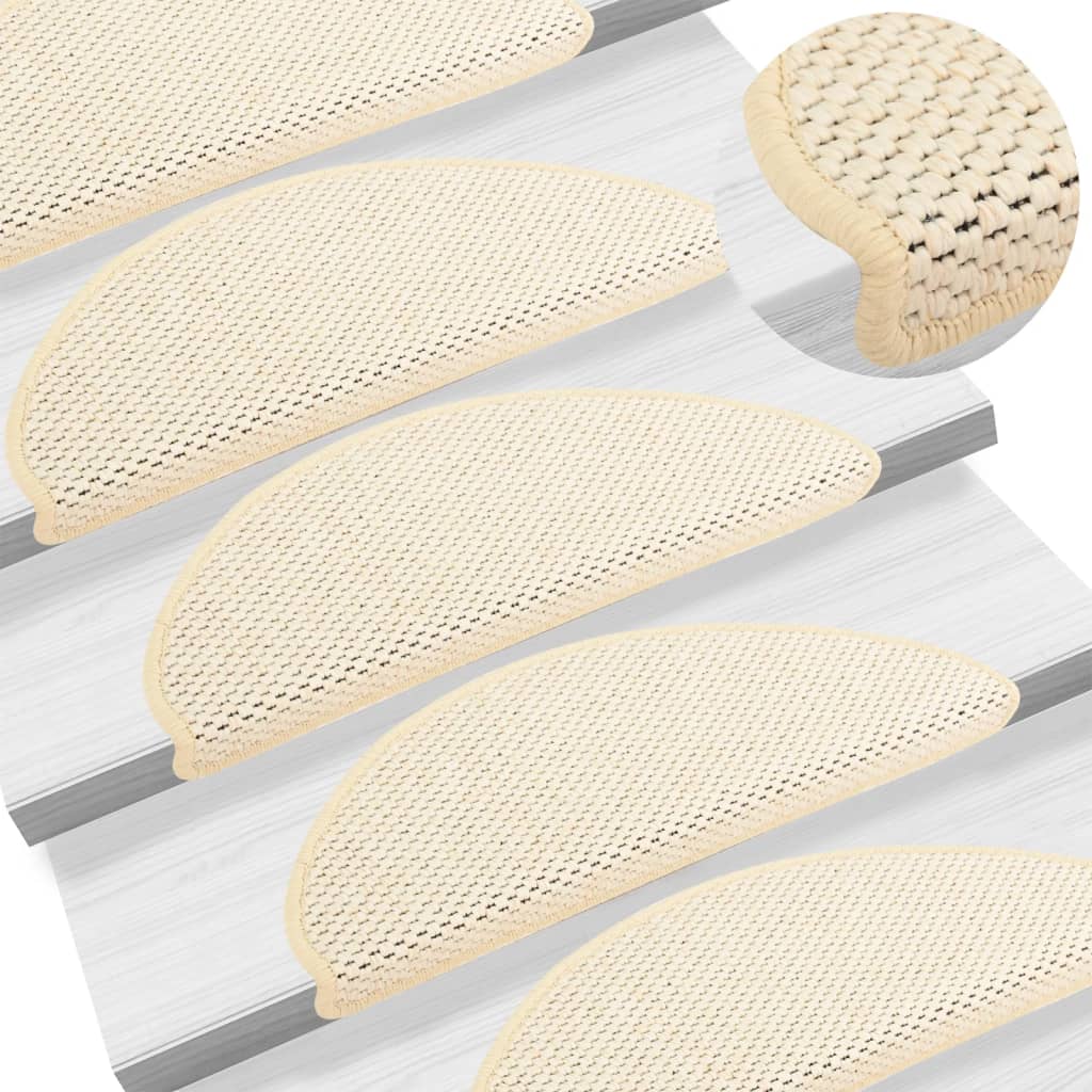Berkfield Stair Mats Self-adhesive Sisal-Look 15 pcs 65x21x4 cm Cream