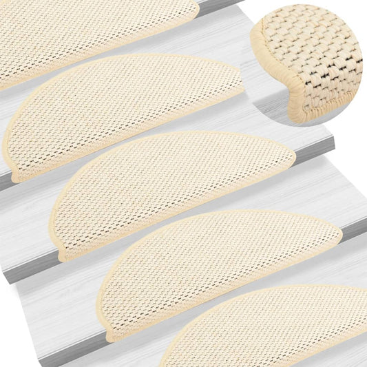 Berkfield Stair Mats Self-adhesive Sisal-Look 15 pcs 65x21x4 cm Cream
