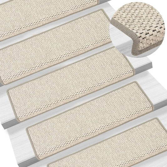 Berkfield Stair Mats Self-adhesive Sisal-Look 15 pcs 65x21x4 cm Beige