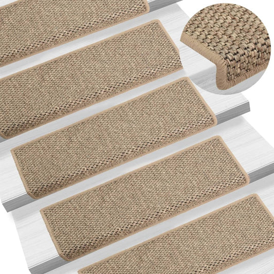 Berkfield Stair Mats Self-adhesive Sisal-Look 15 pcs 65x21x4 cm Dark Beige