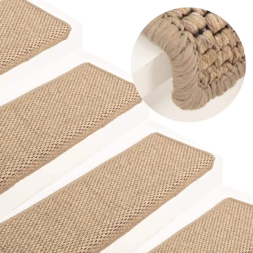 Berkfield Stair Mats Self-adhesive Sisal-Look 15 pcs 65x21x4 cm Sand