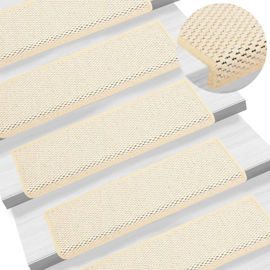Berkfield Stair Mats Self-adhesive Sisal-Look 15 pcs 65x21x4 cm Cream