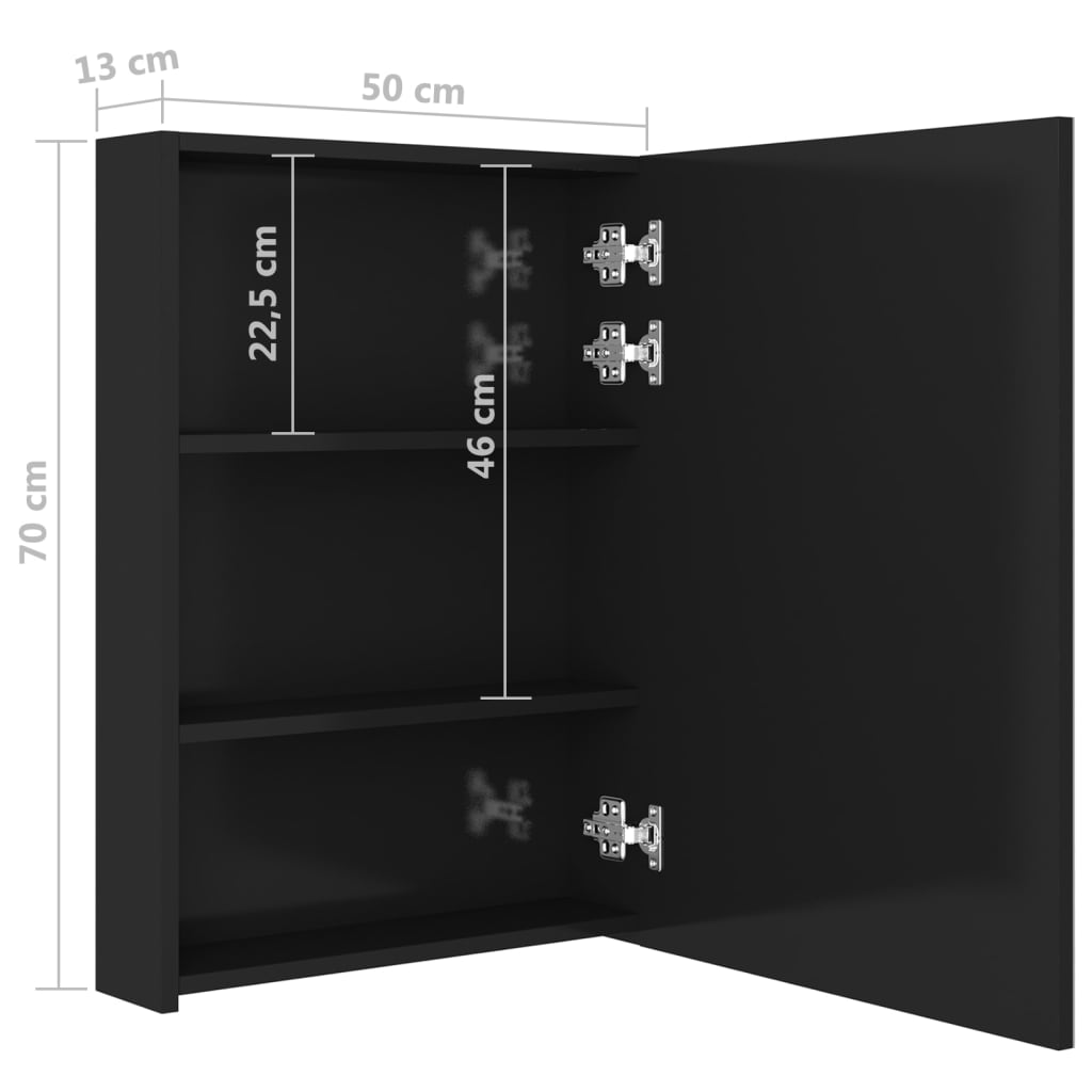 Berkfield LED Bathroom Mirror Cabinet Shining Black 50x13x70 cm