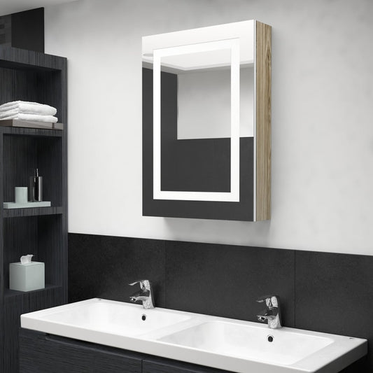 Berkfield LED Bathroom Mirror Cabinet White and Oak 50x13x70 cm