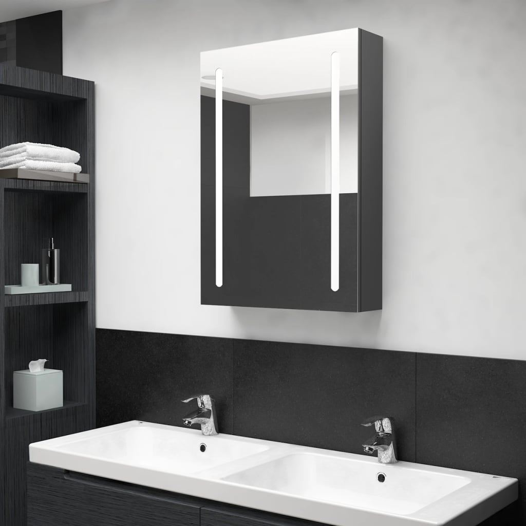 Berkfield LED Bathroom Mirror Cabinet Grey 50x13x70 cm