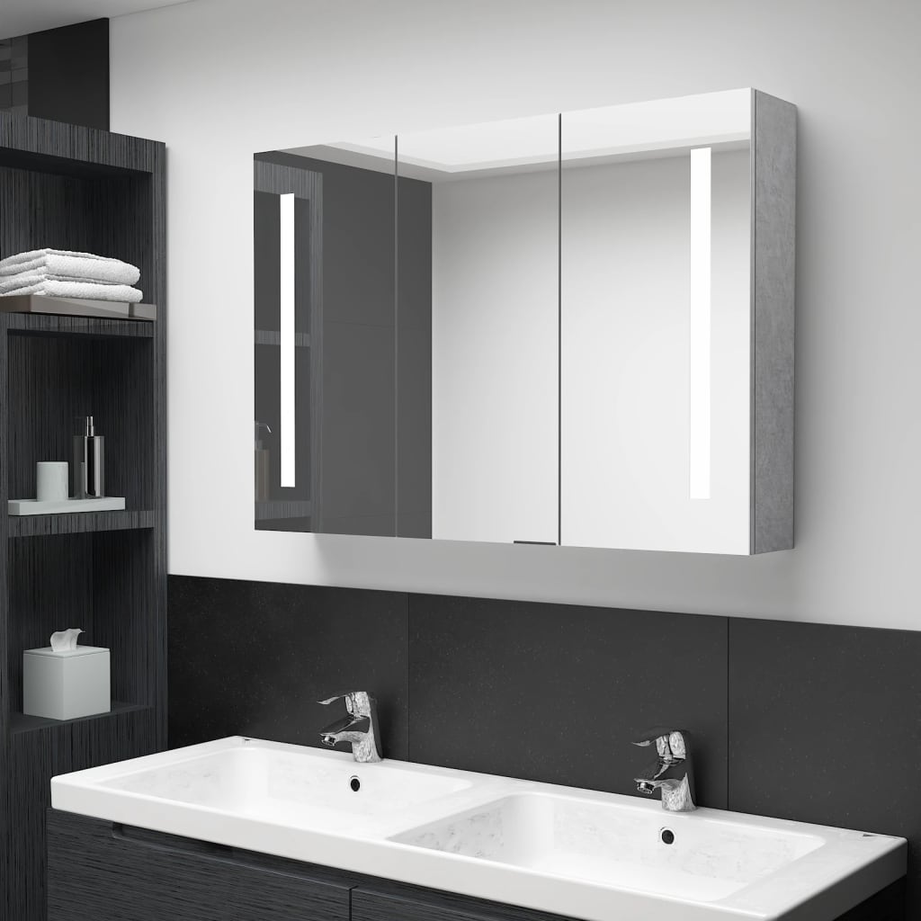 Berkfield LED Bathroom Mirror Cabinet Concrete Grey 89x14x62 cm