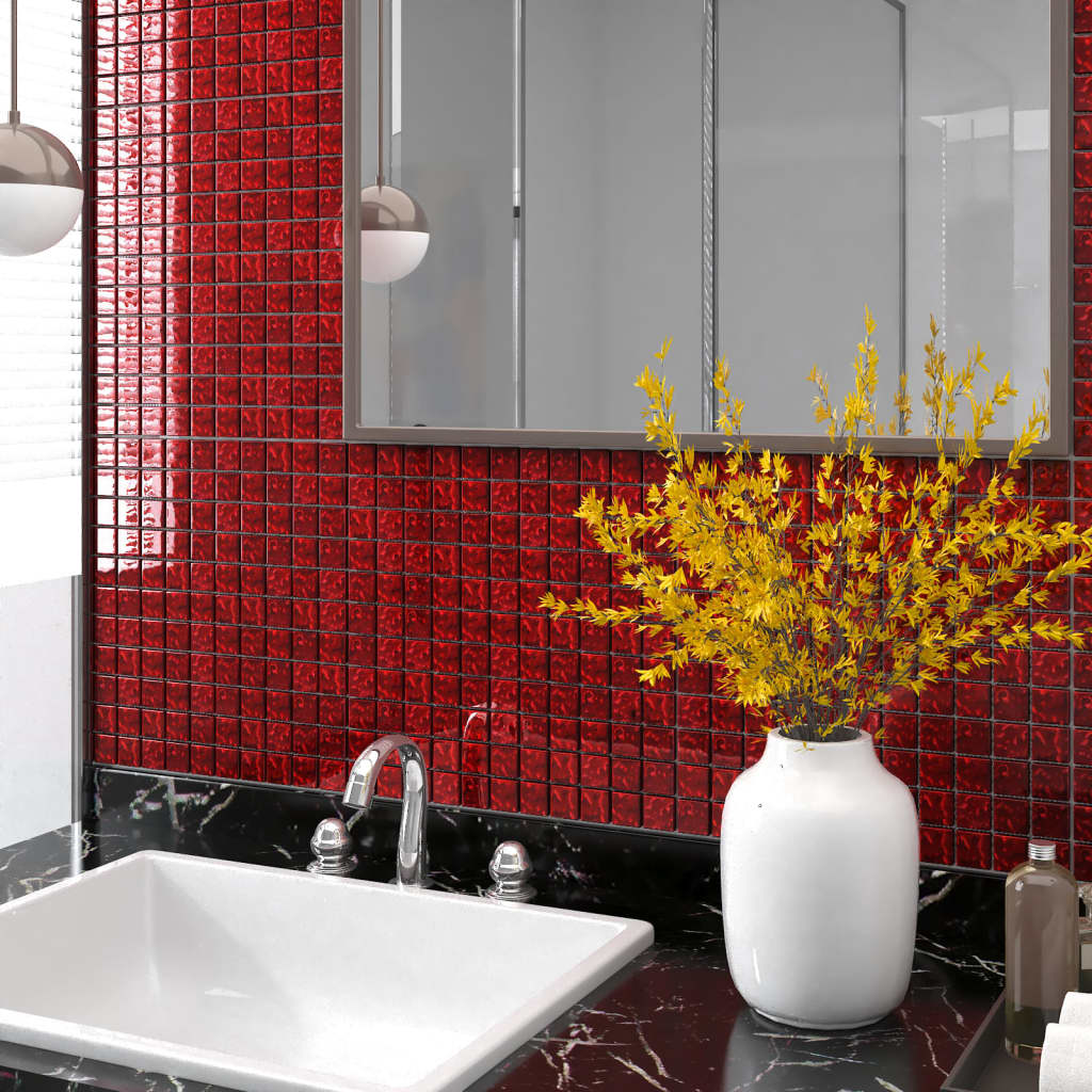 Berkfield Mosaic Tiles 22 pcs Red 30x30 cm Glass