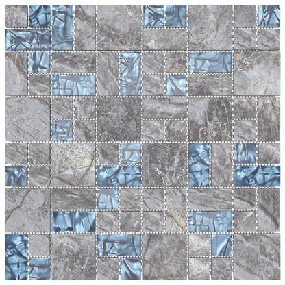 Berkfield Mosaic Tiles 11 pcs Grey and Blue 30x30 cm Glass