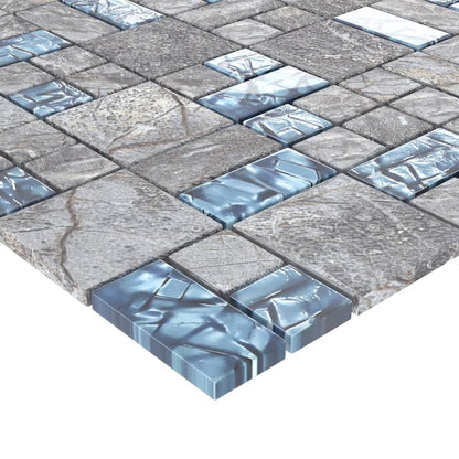 Berkfield Mosaic Tiles 11 pcs Grey and Blue 30x30 cm Glass