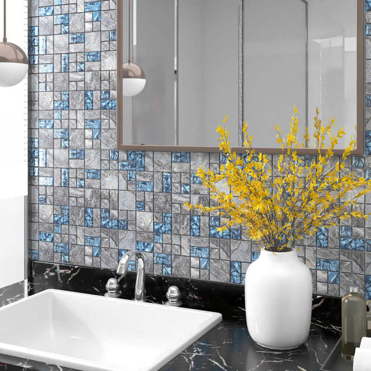 Berkfield Mosaic Tiles 11 pcs Grey and Blue 30x30 cm Glass