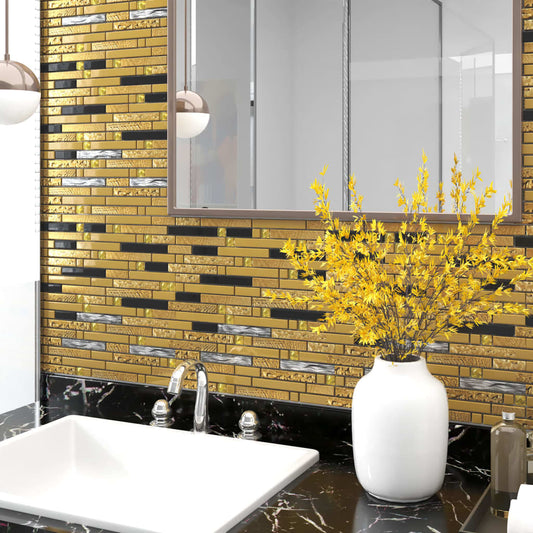 Berkfield Mosaic Tiles 22 pcs Black and Gold 30x30 cm Glass
