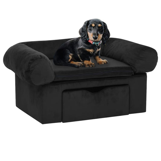 Berkfield Dog Sofa with Drawer Black 75x50x38 cm Plush