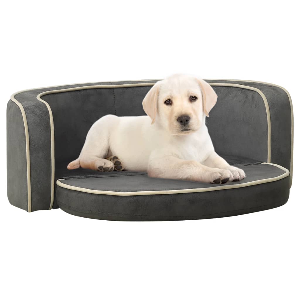 Berkfield Foldable Dog Sofa Grey 73x67x26 cm Plush Washable Cushion