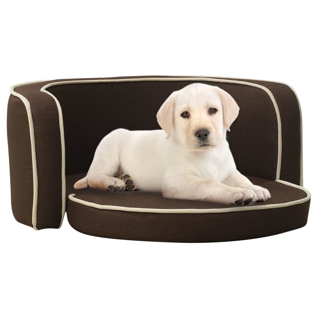 Berkfield Foldable Dog Sofa Brown 76x71x30 cm Linen Washable Cushion