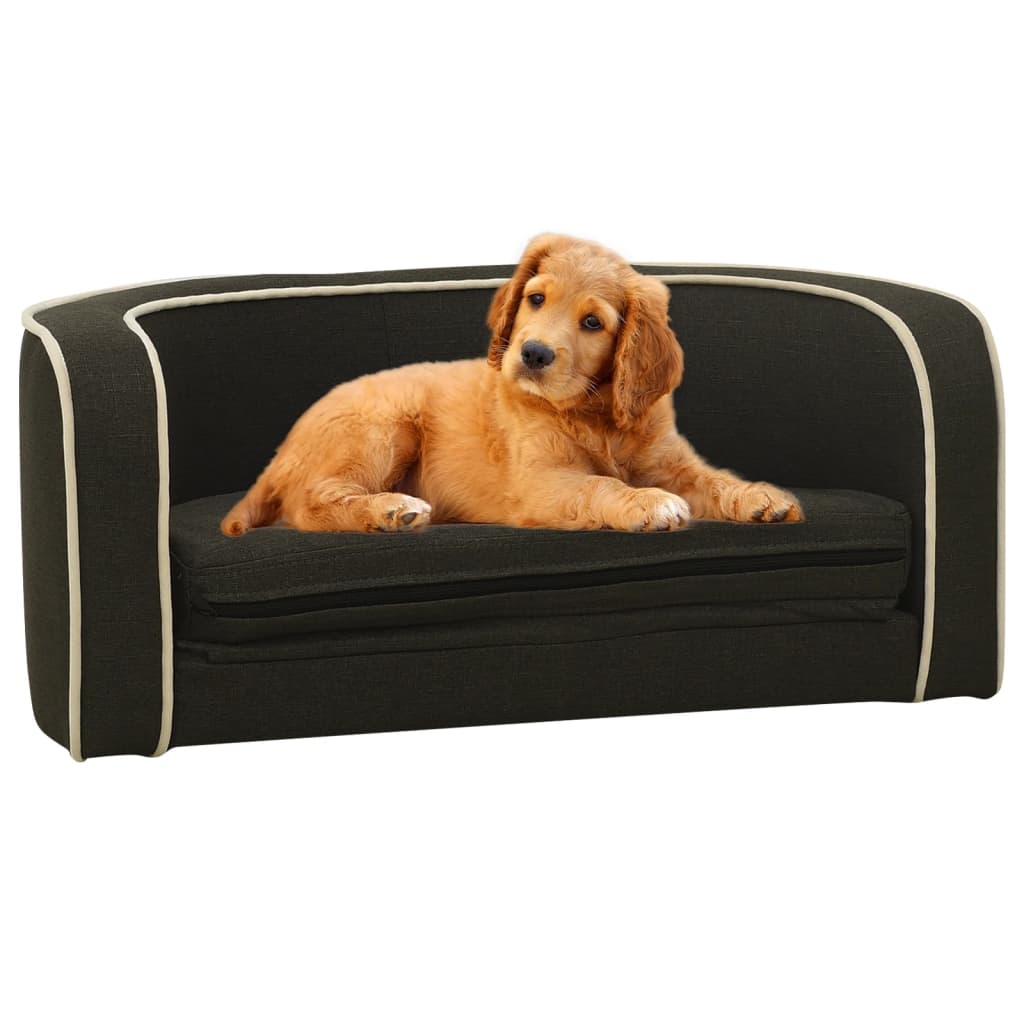 Berkfield Foldable Dog Sofa Dark Grey 76x71x30 cm Linen Washable Cushion