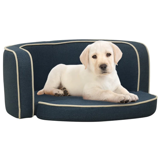 Berkfield Foldable Dog Sofa Blue 76x71x30 cm Linen Washable Cushion