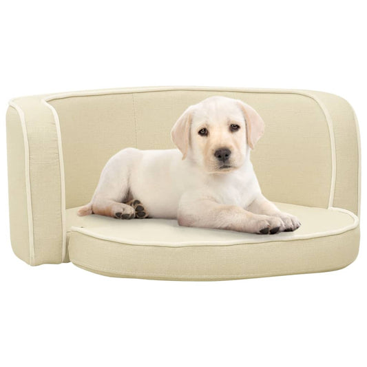 Berkfield Foldable Dog Sofa Cream 76x71x30 cm Linen Washable Cushion