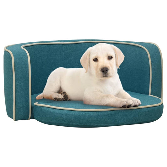 Berkfield Foldable Dog Sofa Turquoise 76x71x30 cm Linen Washable Cushion