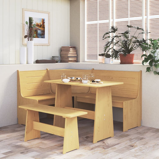 Berkfield Dining Table with Bench Honey Brown Solid Pinewood