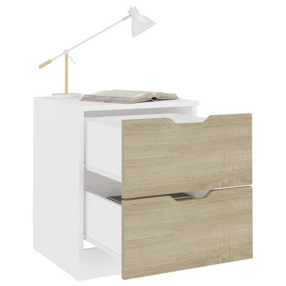 Berkfield Bedside Cabinet White & Sonoma Oak 40x40x50 cm Engineered Wood