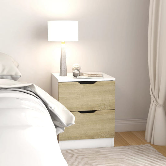 Berkfield Bedside Cabinet White & Sonoma Oak 40x40x50 cm Engineered Wood