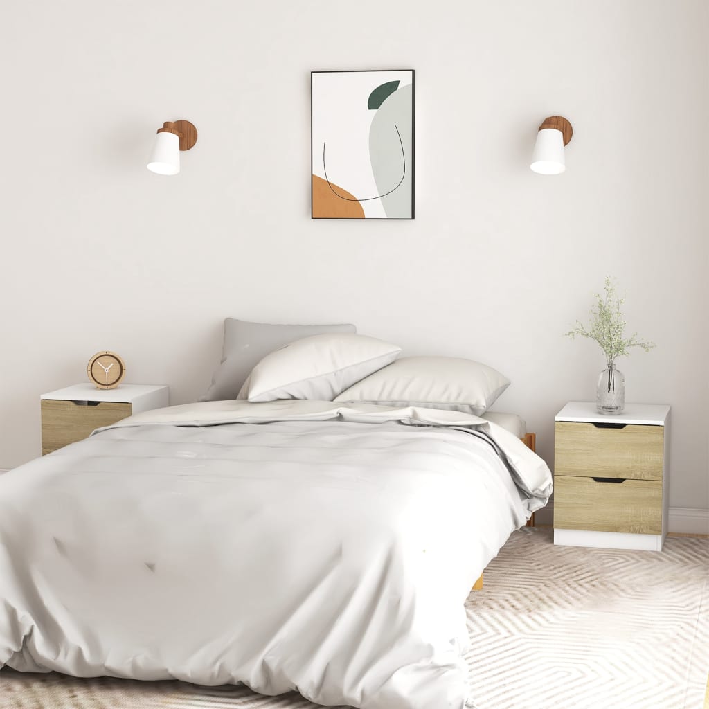 Berkfield Bedside Cabinets 2 pcs White & Sonoma Oak 40x40x50 cm Engineered Wood
