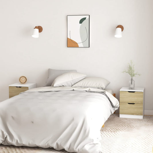 Berkfield Bedside Cabinets 2 pcs White & Sonoma Oak 40x40x50 cm Engineered Wood