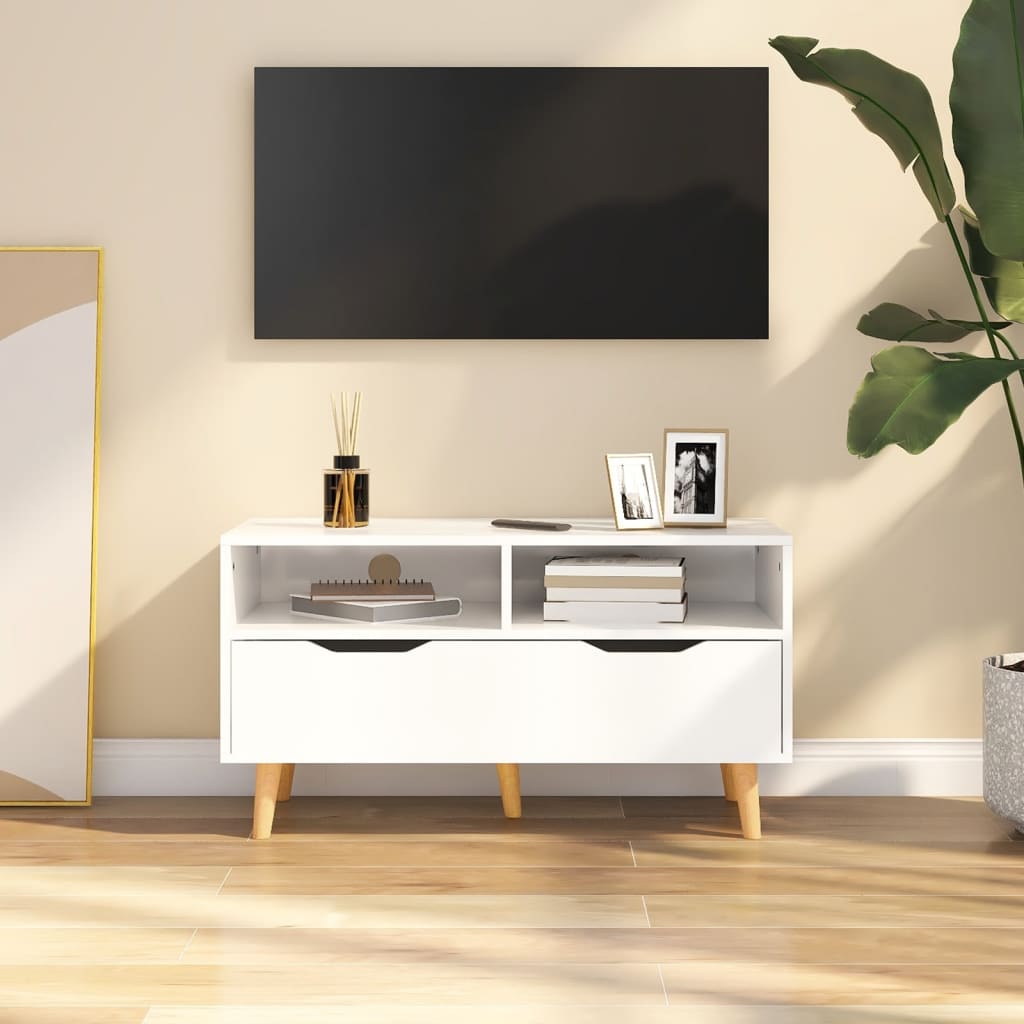Berkfield TV Cabinet High Gloss White 90x40x48.5 cm Engineered Wood