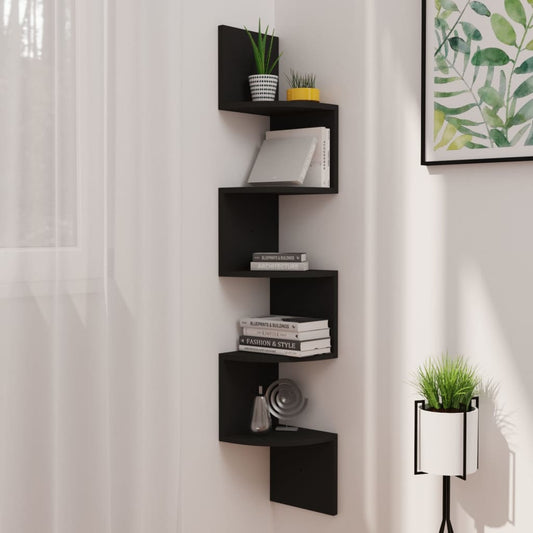 Berkfield Wall Corner Shelf Black 19x19x123 cm Engineered Wood