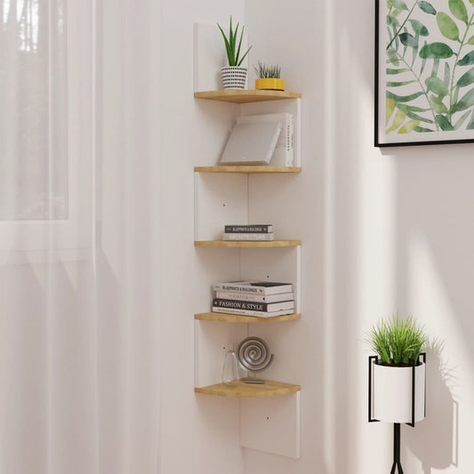 Berkfield Wall Corner Shelf White and Sonoma Oak 19x19x123 cm Engineered Wood
