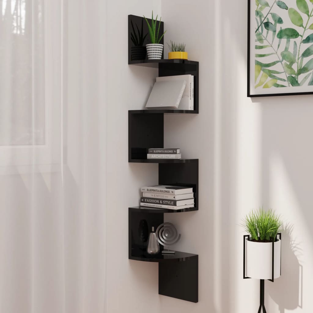 Berkfield Wall Corner Shelf High Gloss Black 19x19x123 cm Engineered Wood