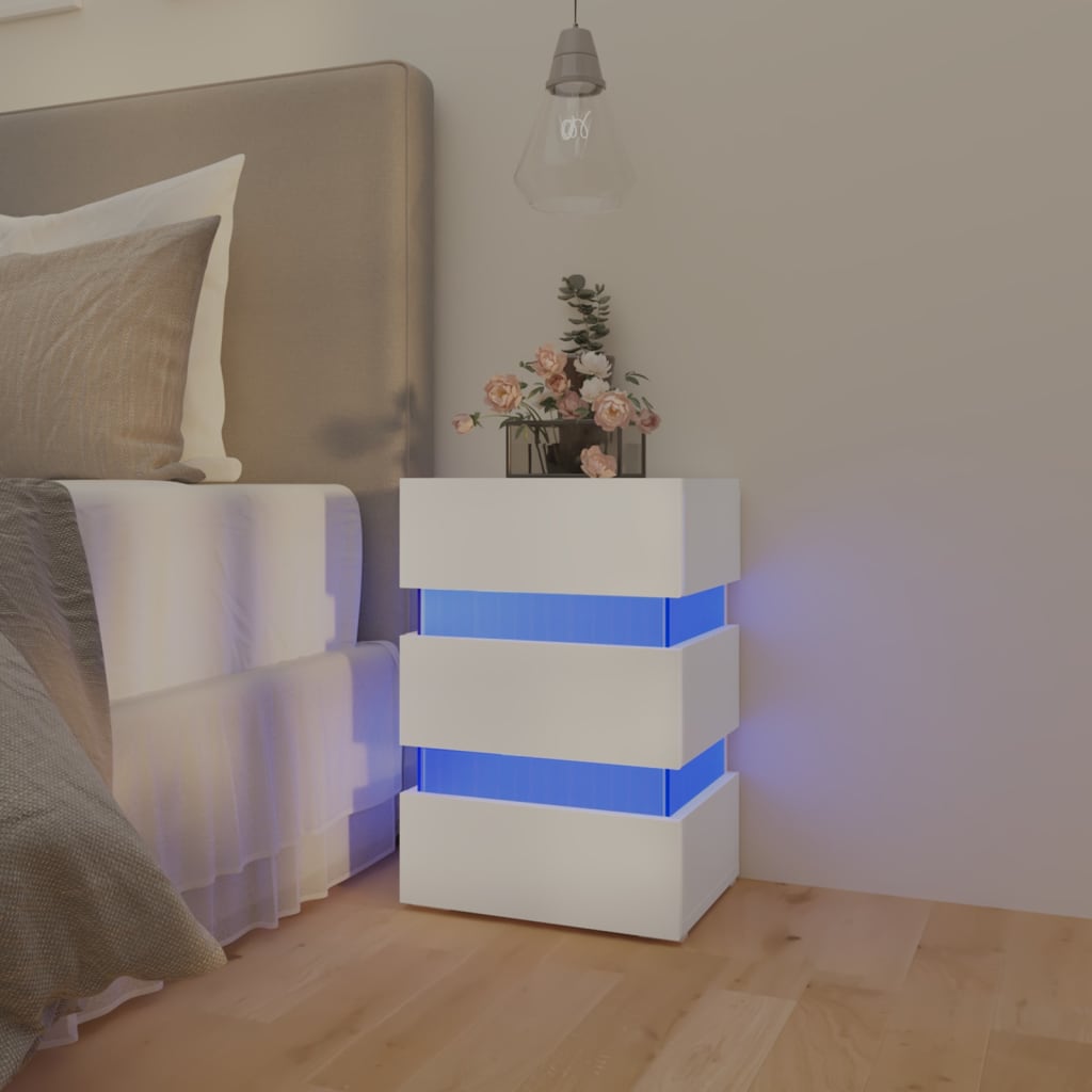 Berkfield LED Bedside Cabinet White 45x35x67 cm Engineered Wood