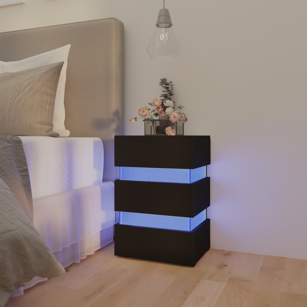 Berkfield LED Bedside Cabinet Black 45x35x67 cm Engineered Wood