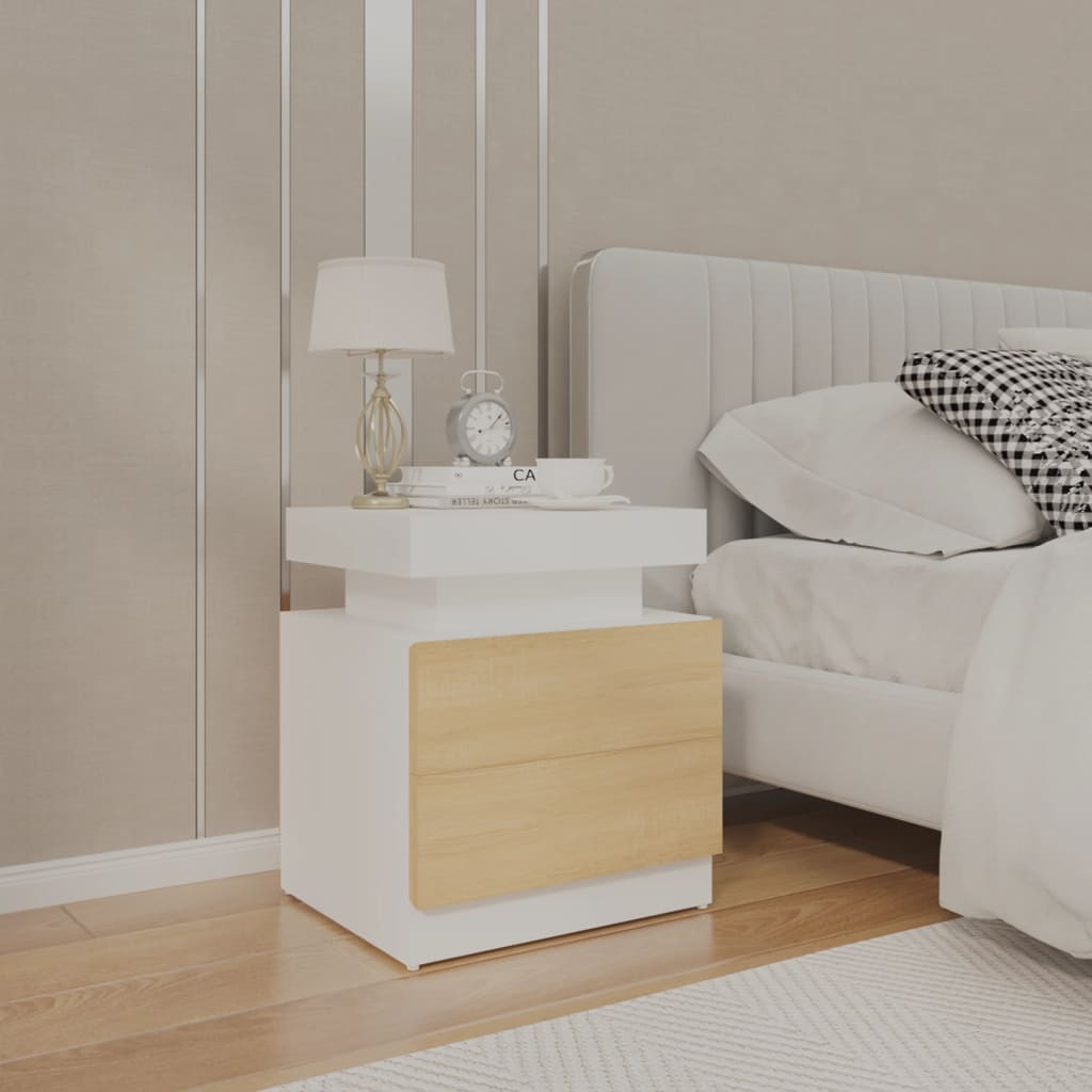 Berkfield Bedside Cabinet White and Sonoma Oak 45x35x52 cm Engineered Wood