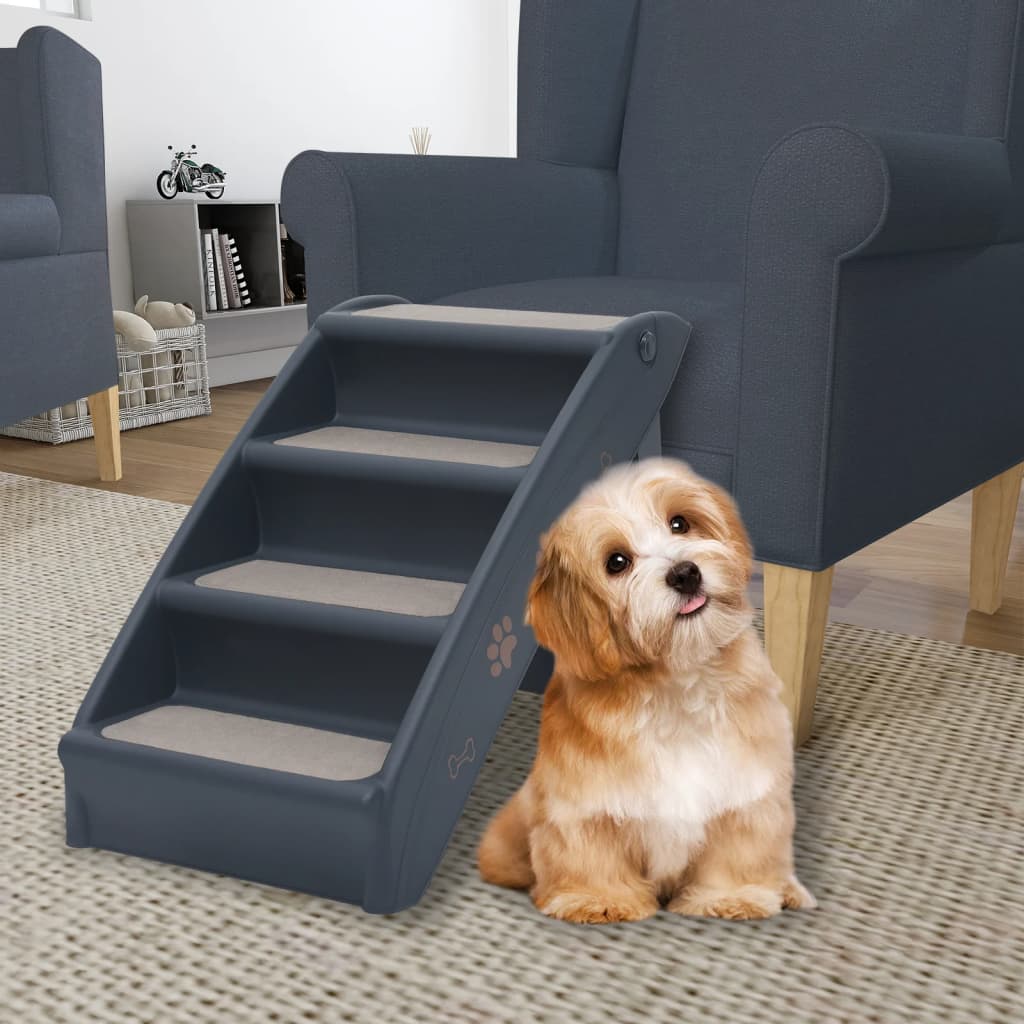 Berkfield Folding 4-Step Dog Stairs Dark Grey