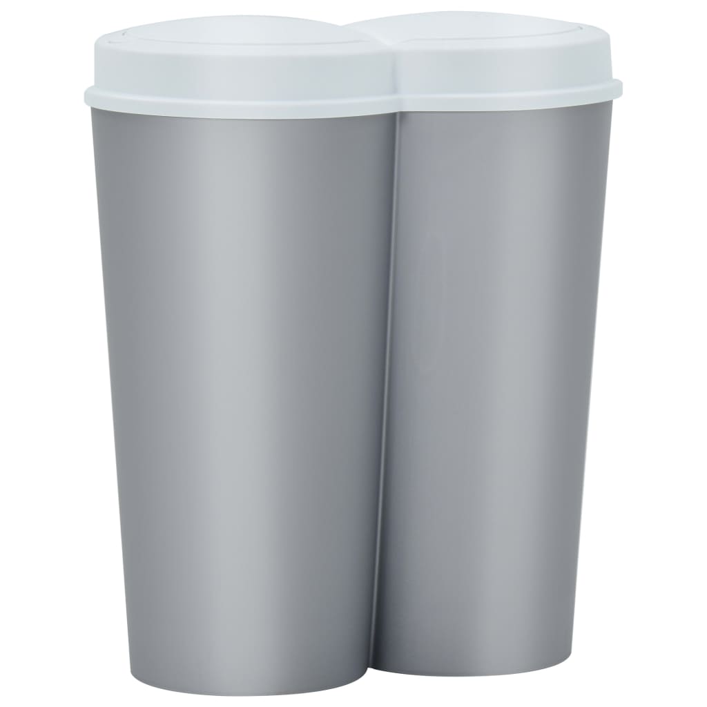 Berkfield Duo Bin Trash Can Silver and White 50 L