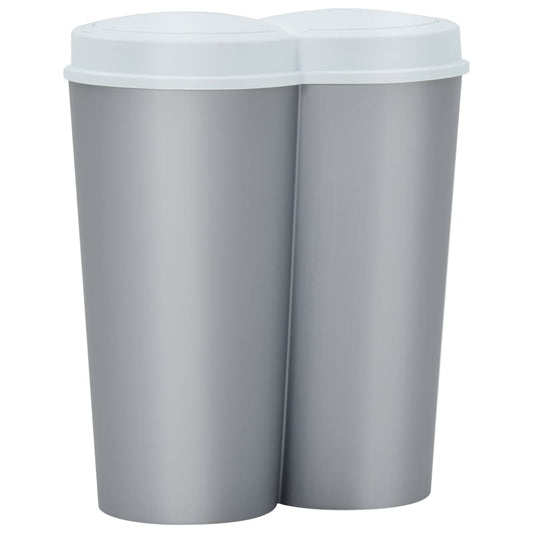 Berkfield Duo Bin Trash Can Silver and White 50 L