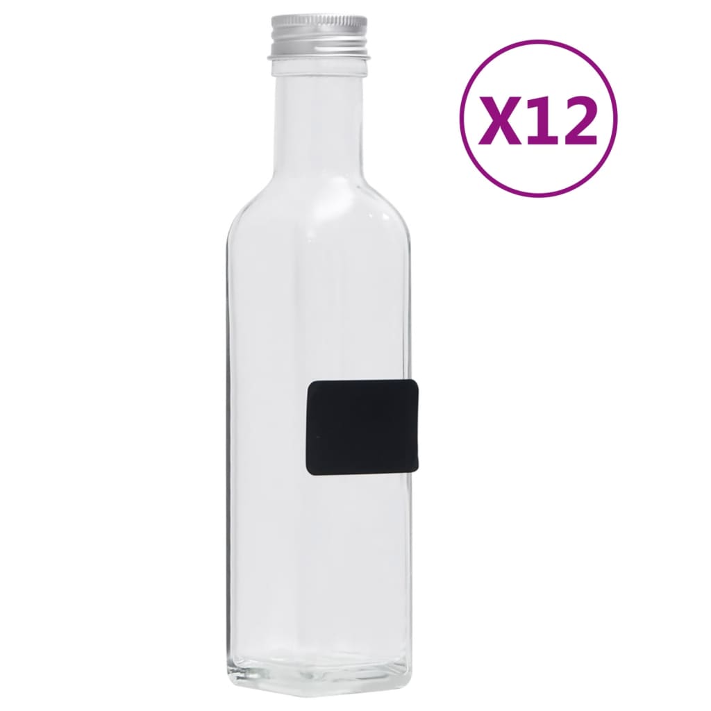 Berkfield Glass Bottles with Screw Cap 12 pcs Square 250 ml