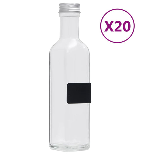 Berkfield Glass Bottles with Screw Cap 20 pcs Square 250 ml