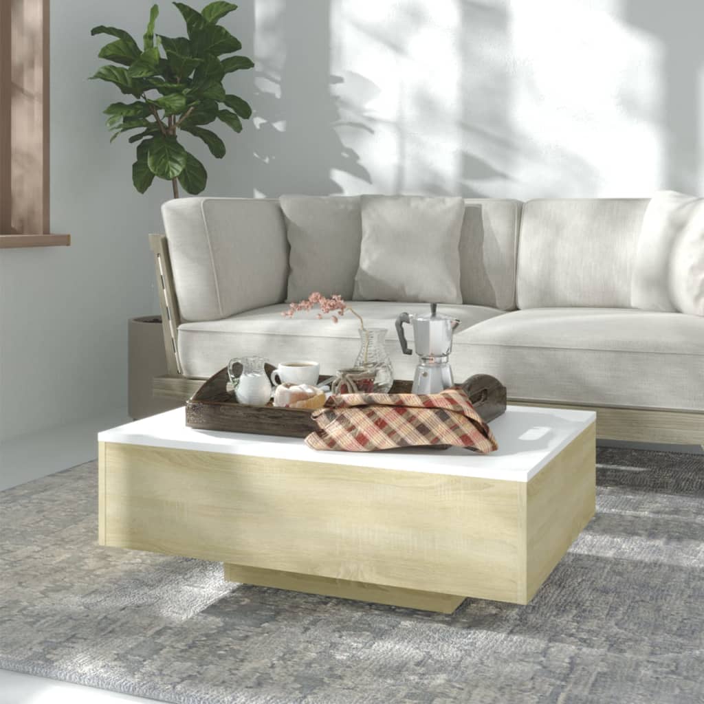 Berkfield Coffee Table White and Sonoma Oak 85x55x31 cm Engineered Wood