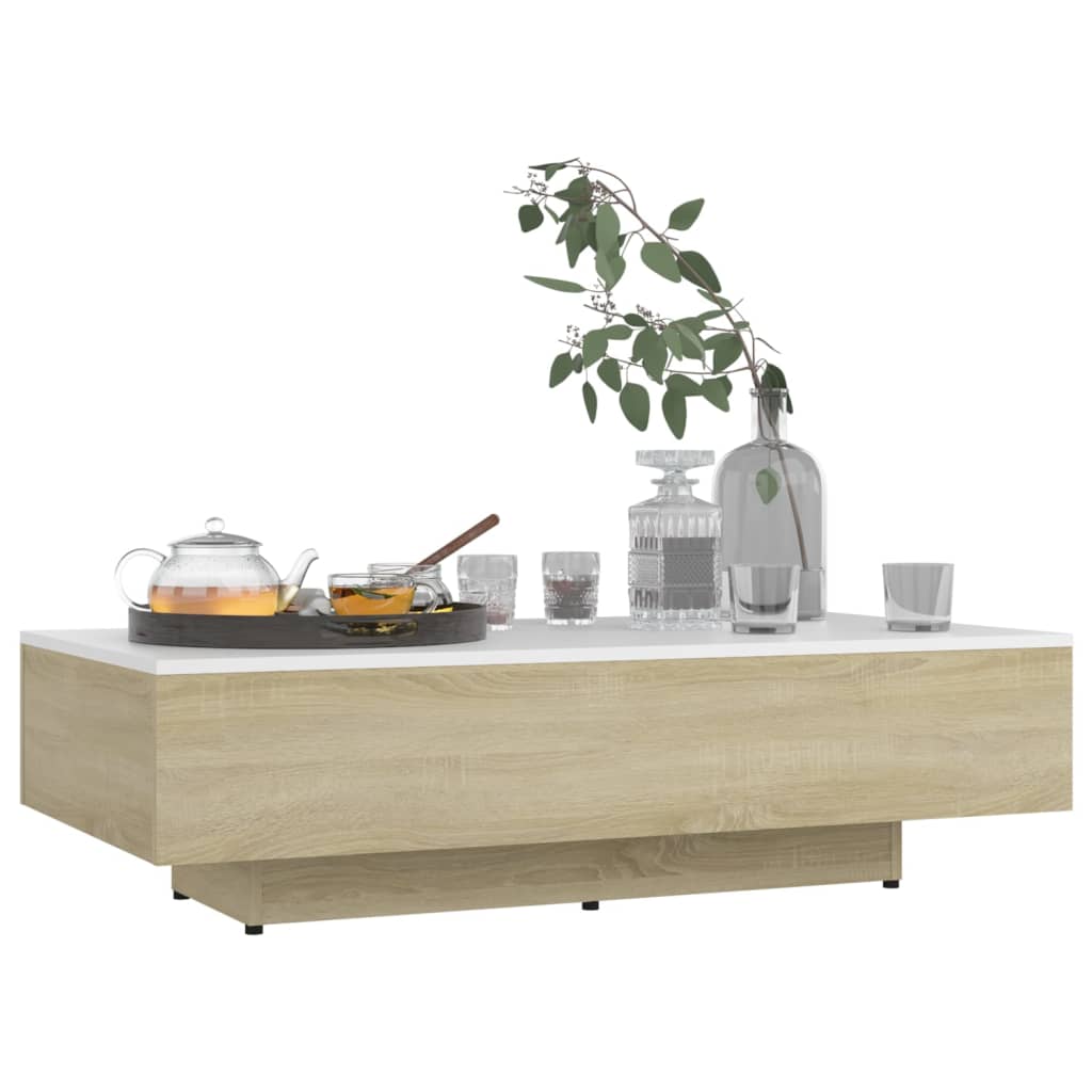 Berkfield Coffee Table White and Sonoma Oak 115x60x31 cm Engineered Wood