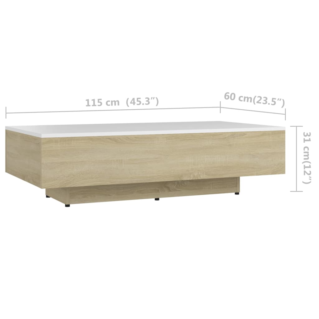 Berkfield Coffee Table White and Sonoma Oak 115x60x31 cm Engineered Wood