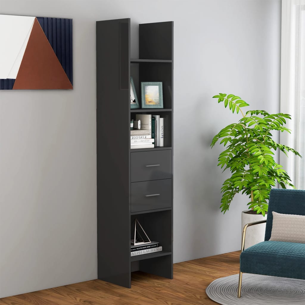 Berkfield Book Cabinet High Gloss Grey 40x35x180 cm Engineered Wood