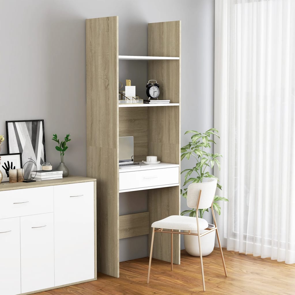 Berkfield Book Cabinet White and Sonoma Oak 60x35x180 cm Engineered Wood