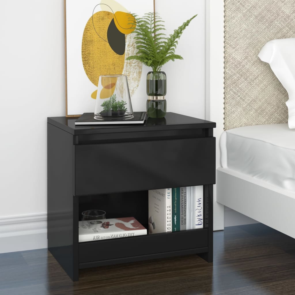 Berkfield Bedside Cabinet High Gloss Black 40x30x39 cm Engineered Wood
