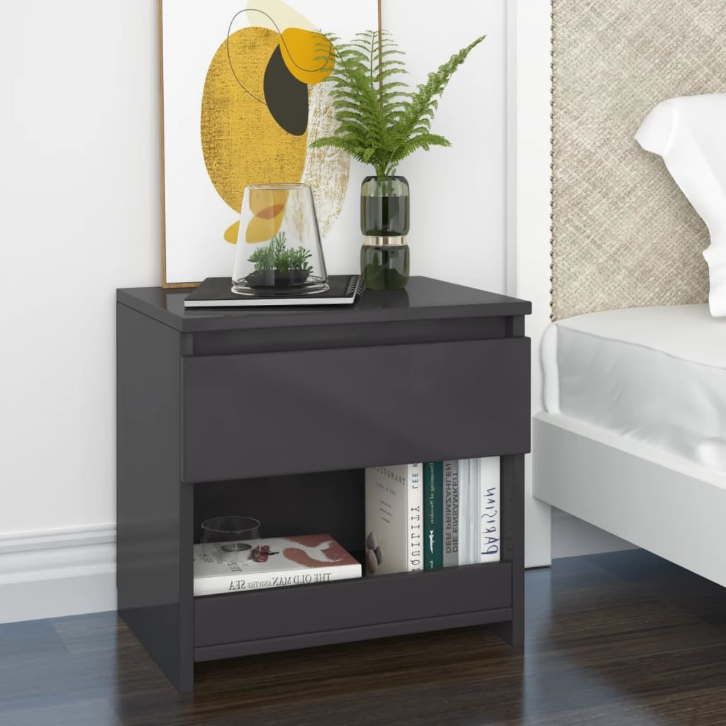 Berkfield Bedside Cabinets 2 pcs High Gloss Grey 40x30x39 cm Engineered Wood