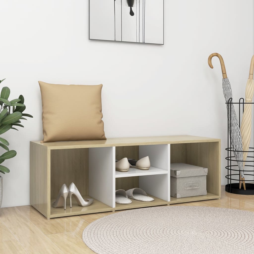 Berkfield Shoe Storage Bench White and Sonoma Oak 105x35x35 cm Engineered Wood