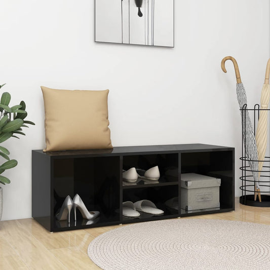 Berkfield Shoe Storage Bench High Gloss Black 105x35x35 cm Engineered Wood