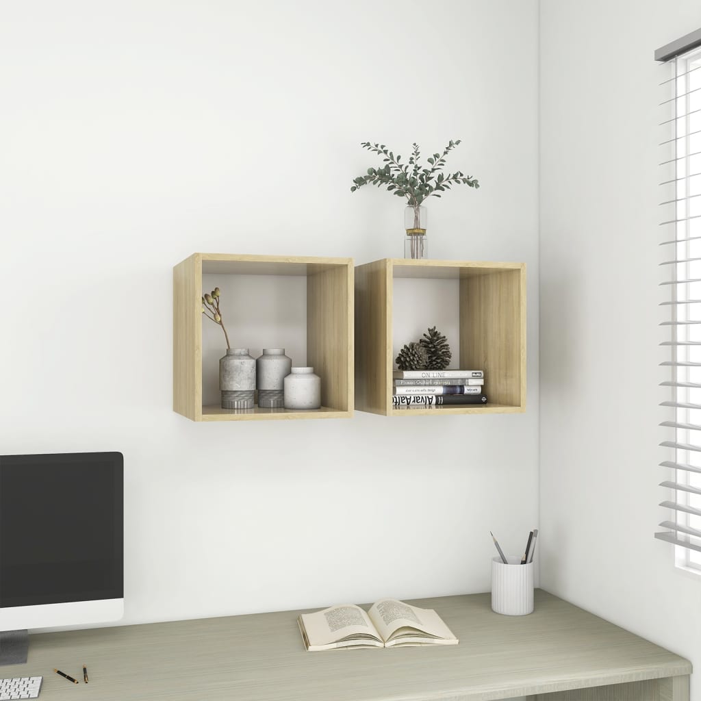 Berkfield Wall Cabinets 2 pcs White and Sonoma Oak 37x37x37 cm Engineered Wood
